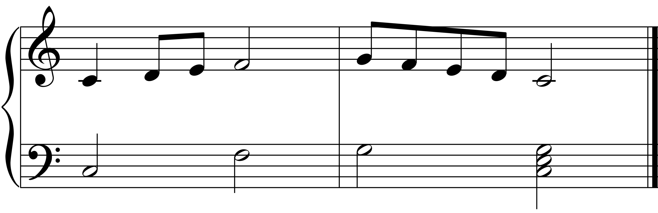 Harmonized five-finger pattern with bass notes