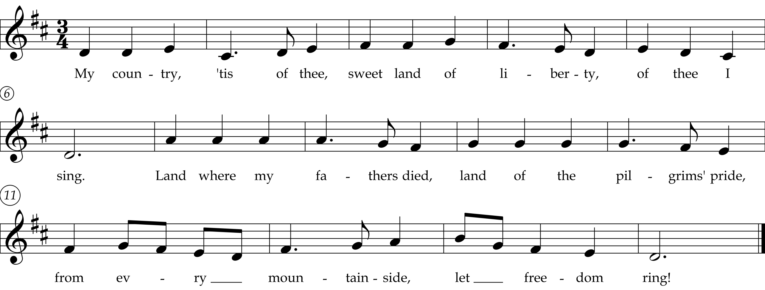 Score for My Country 'Tis of Thee